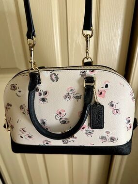 Coach Floral Crossbody Satchel Bag - Cream and Black